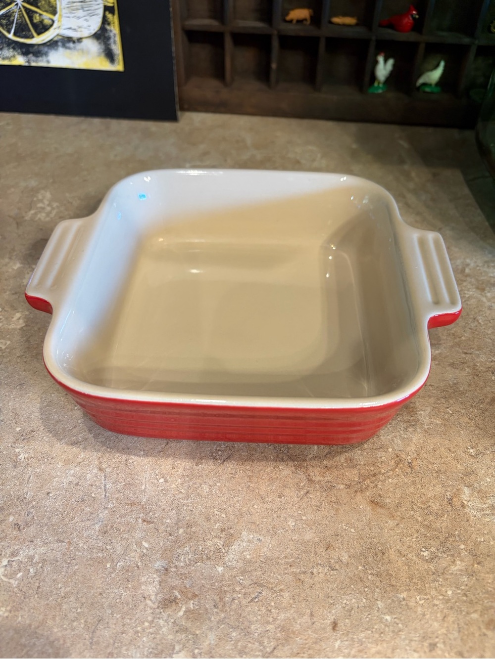 Le Creuset Red Ceramic Square Baking Dish with Cream Interior